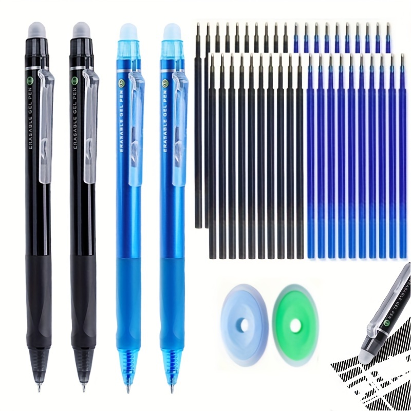

Erasable Gel Pens Set: 54 Pens, 0.5mm Black & Blue Ink, Refills, Erasers, Plastic, Reusable, Office Supplies
