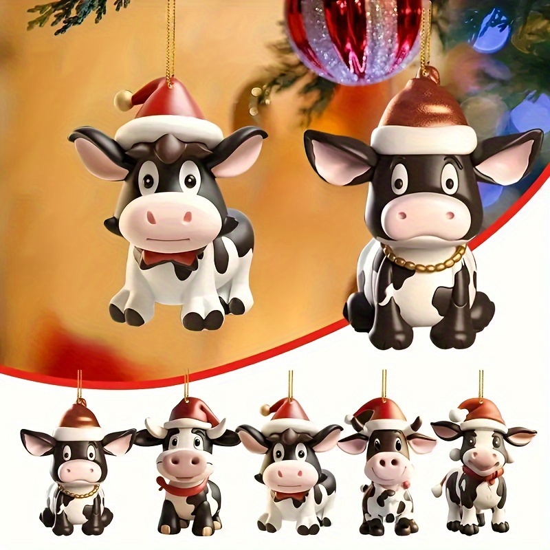 

5pcs Acrylic Christmas Cow Ornaments - 2d Flat Festive Tree Hanging Decorations For Christmas, , Easter, Passover, Thanksgiving, Day - No Feather, No Power Needed, Home & Kitchen Decor