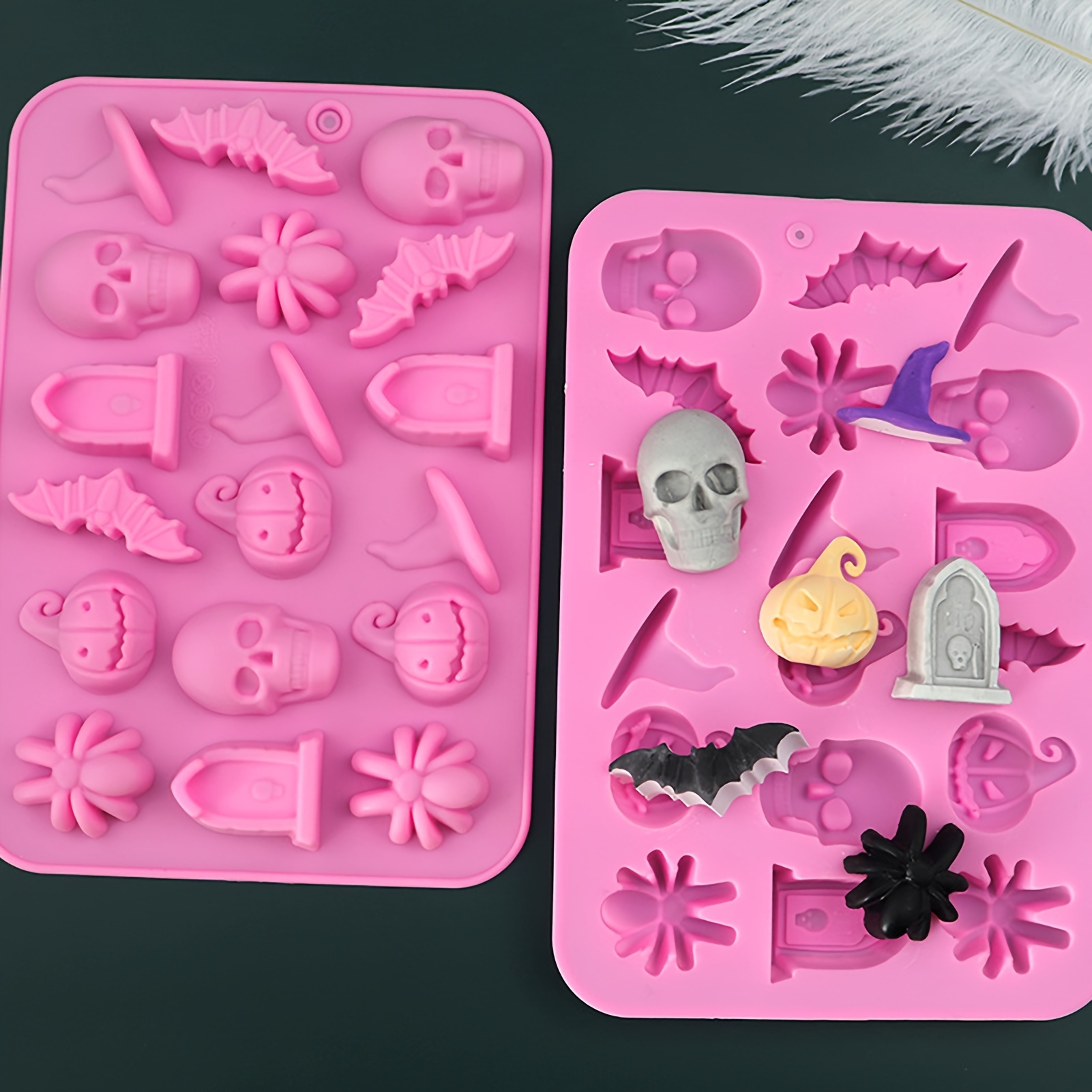 

1pc, Moule à chocolat en silicone Halloween, Plateau de 18 cavités plomb de qualité alimentaire pour la décoration de gâteaux avec des d'araignée, chauve-souris, citrouille, crâne