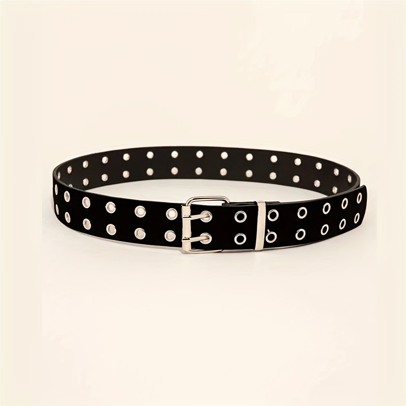 Image of 1pc Punk Hip-hop Belt Double Row Of Car Eyelets Hip-hop Trendy Metal Hollow Out Women's Belt