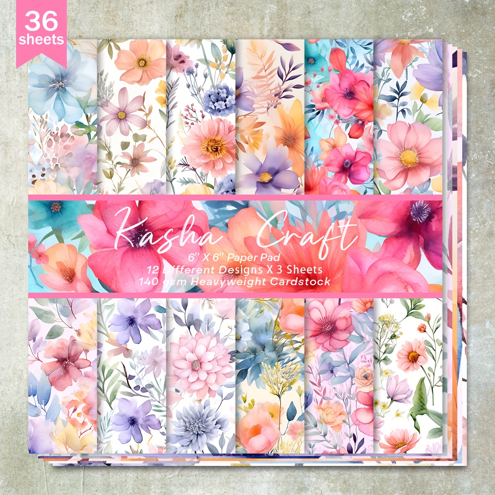 

36 Sheets Craft Floral Paper, 6x6 Inch Heavyweight Cardstock With Designs For Bullet Journals, Greeting Cards, Albums, And Handmade Crafts, Scrapbooking Paper