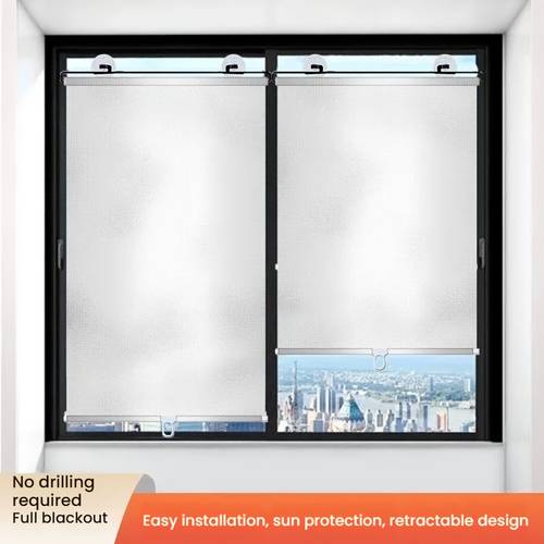 1pc silver plated retractable window sunshade heat insulation roller blind light blocking no drilling required dual purpose for car and home suction cup balcony curtain retractable type