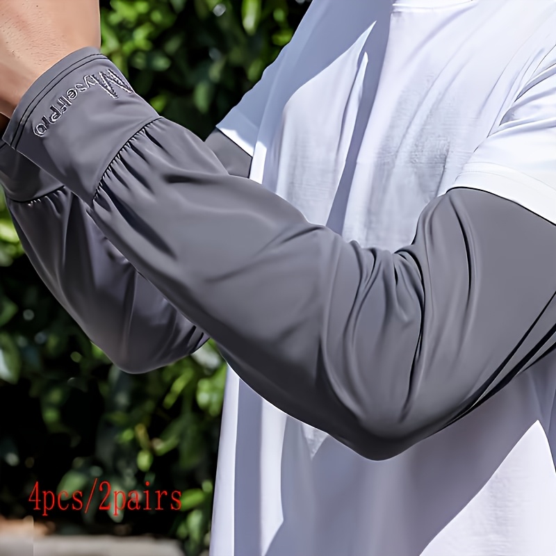 TEMU 4pcs Men's Ice Sleeves, Loose Size Fabric Arm Sleeves, Outdoor Sports Sun Sleeves, , Breathable, Quick-drying, Washable, High Elasticity,