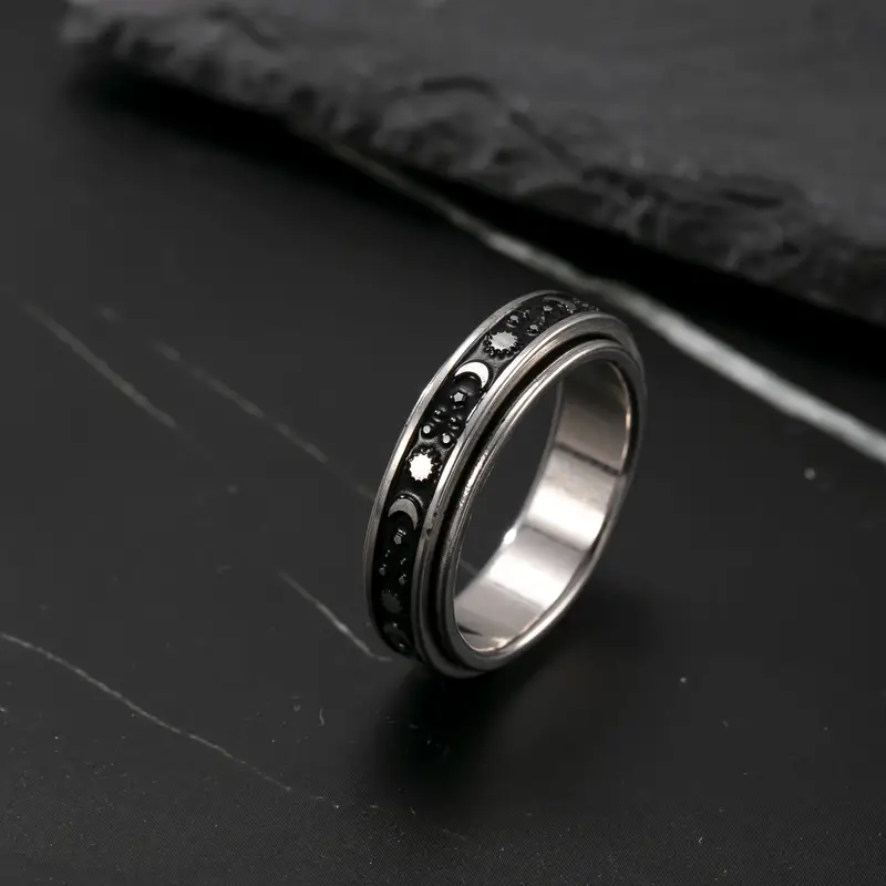 1pc rotatable ring 304 304 stainless steel black perfect gift for casual attire parties and outdoor events party accessory celestial theme durable band moon decor Product details 1