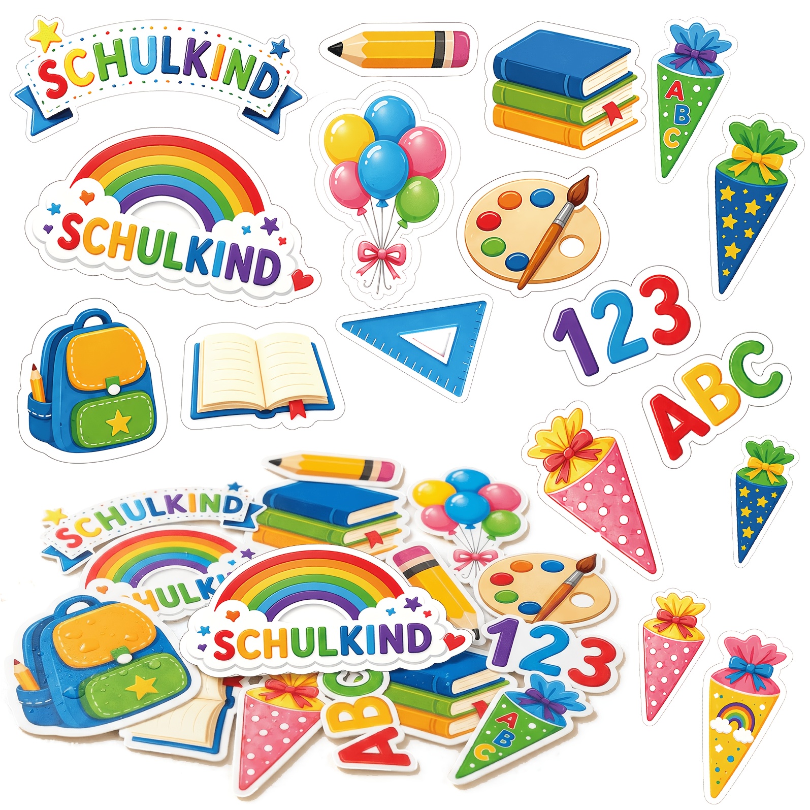Image of 68pcs Colorful Confetti For School Celebrations, Double-sided Printed, Mixed Confetti Decorations With Letters, Numbers, And School Gift Bag Patterns, Desktop Ornaments For Back-to-