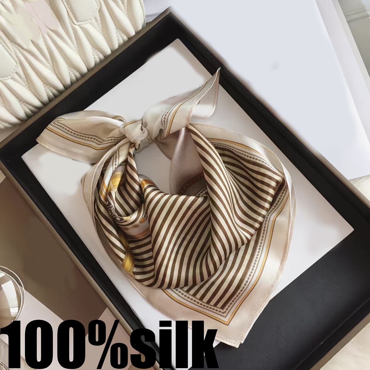 100% Silk Square Scarf with Geometric Patchwork Design for Women