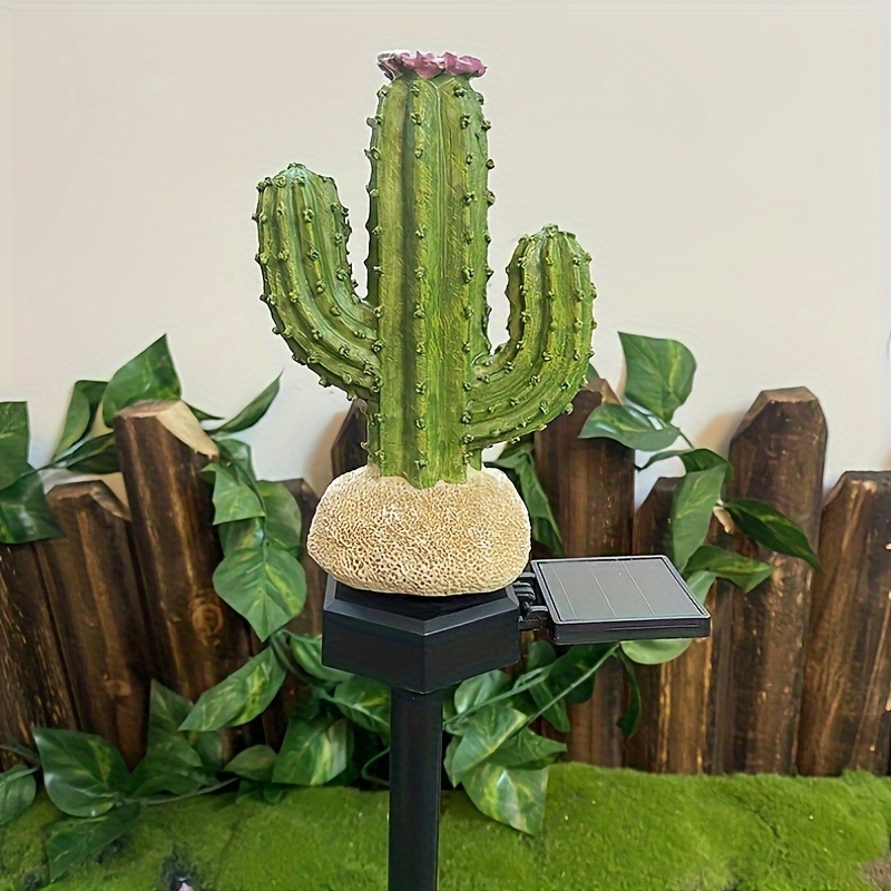 

1pc Solar-powered Cactus Statue Light, Resin Saguaro Cactus Landscape Lamp, Outdoor Led Garden Decor With Stake For Lawn And Yard