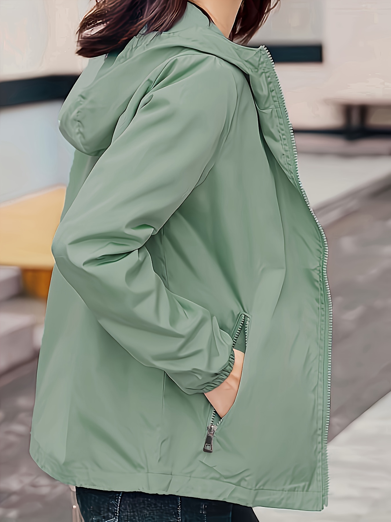 Women'S Lightweight Olive Green Hooded Jacket with Zippered Pockets  Casual Loose Fit Long Sleeve Windbreaker for Spring Fall, Durable Outdoor  Coat