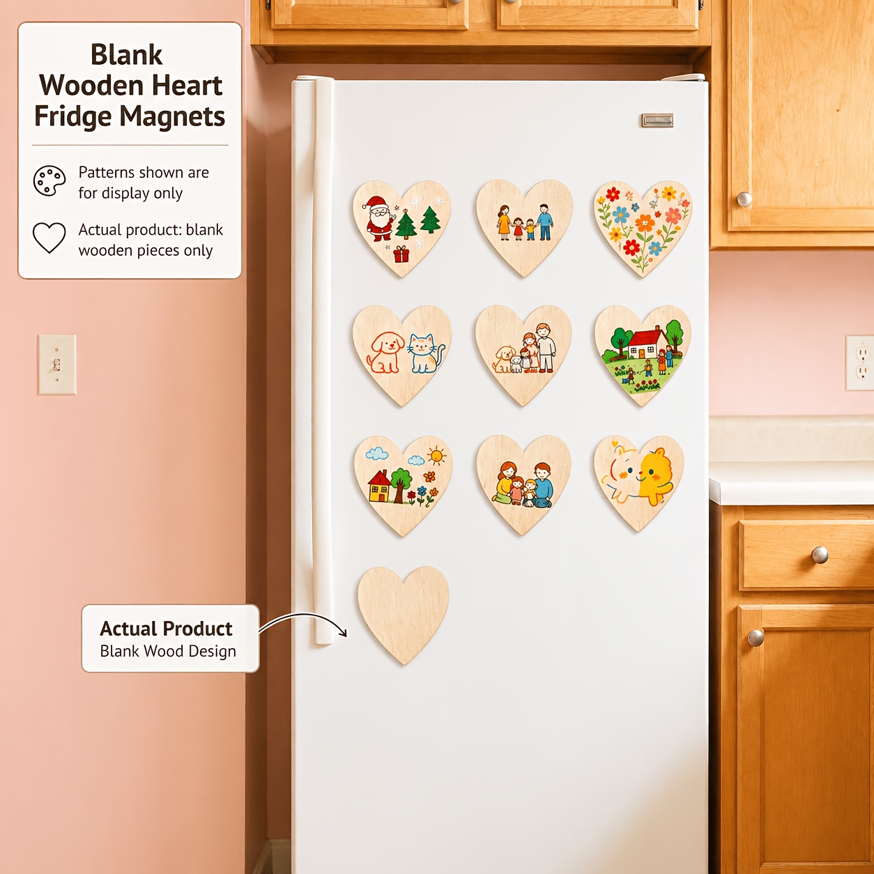 TEMU 10pcs Wooden Heart Fridge Magnets, Blank Paintable Craft Supplies, Wedding & Birthday Party Decorations, Magnetic Refrigerator Magnets, Suitable