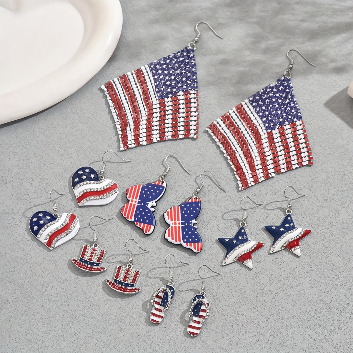 

6-pair Set, American Flag Patriotic Earrings For Women, Assorted Usa Independence Day Fashion Jewelry, Retro & Holiday Style, Festive Gift Set