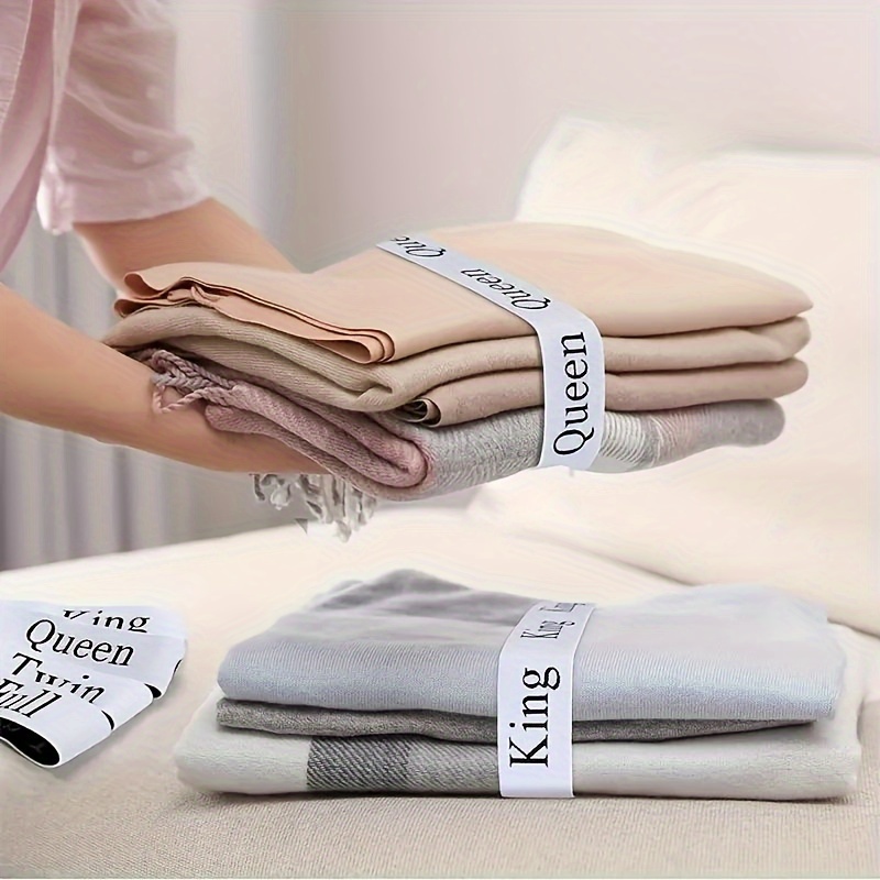 

2pcs Polyester Bed Sheet Organizer Bands With Elastic Label For King, Queen, Full, And Twin Size Linen - Machine Washable Closet And Travel Clothing Strap