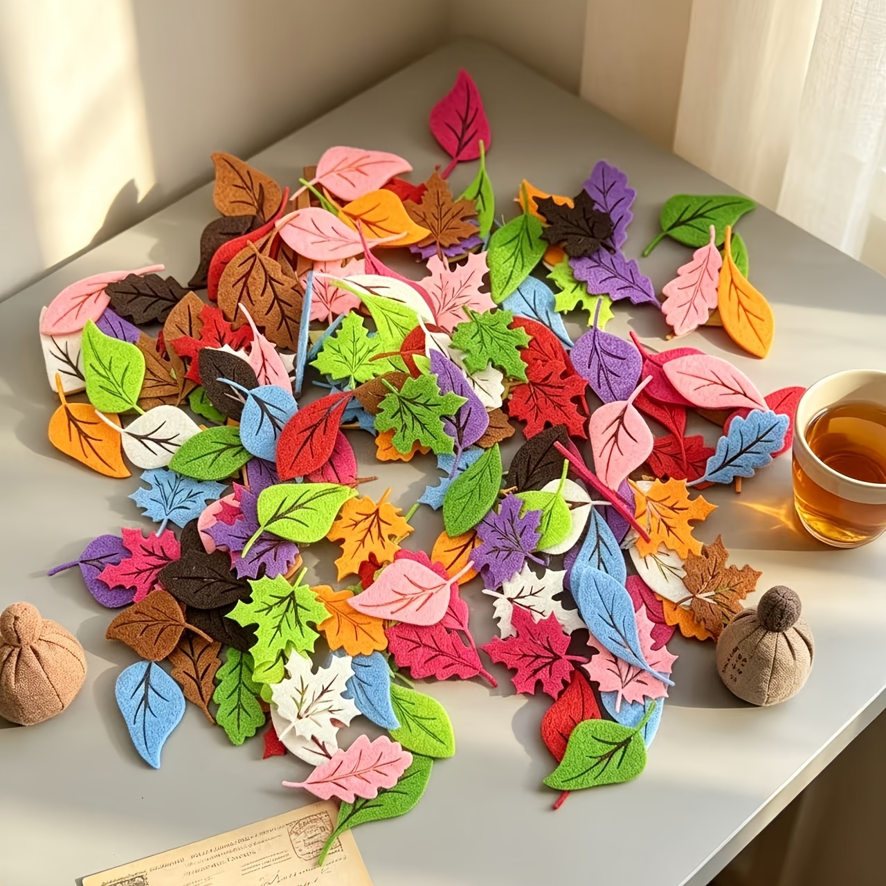 TEMU 200pcs Assorted Colors Felt Leaf Pieces Colorful Felt Tree Leaves Slices Autumn Handmade Decoration Additions Style Felt Tree Leaves Ornaments