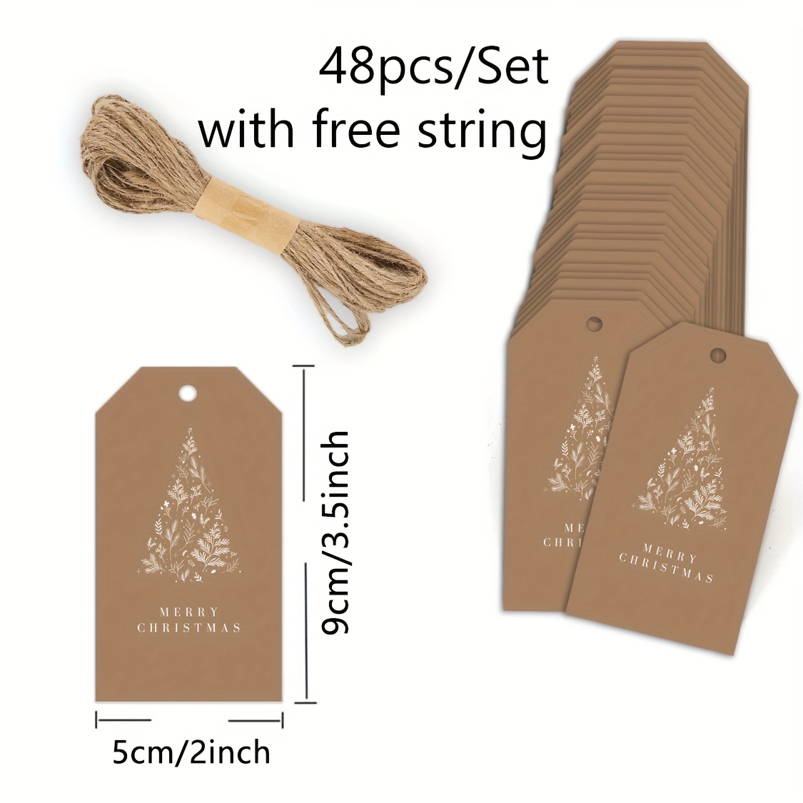 Image of 48pcs, Merry Christmas With Floral Tree, Christmas Favor Tags Holiday Gift Tags Merry Christmas Holiday Tags Holiday