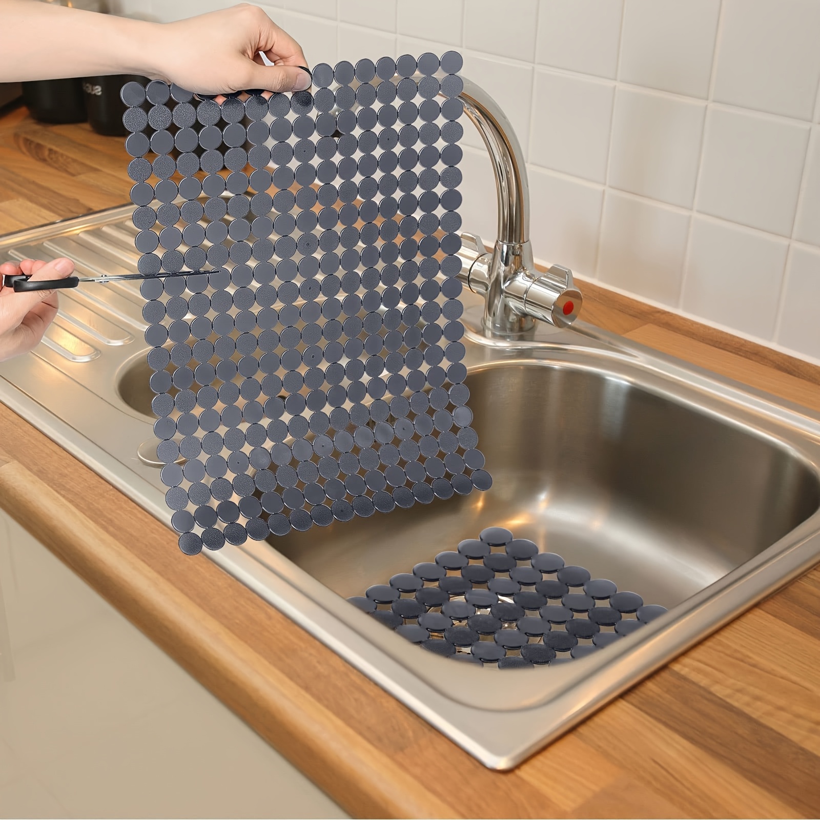 2 pack stainless steel sink protector mats pvc fast draining   non slip dots design for kitchen sinks easy to clean dining use details 5