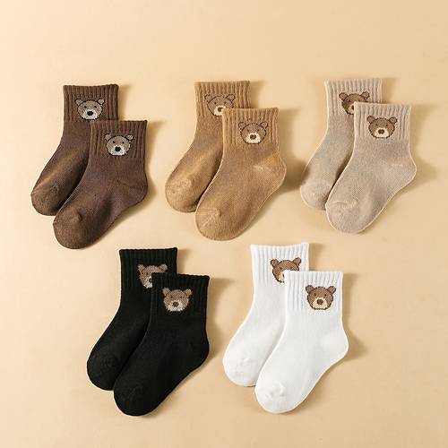 3 pairs random baby socks with cute bear embroidery unisex toddler crew socks for soft and breathable infant socks