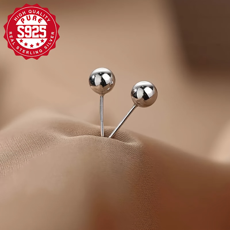 Women's S925 Silver Small Round Bead Earrings, Classic