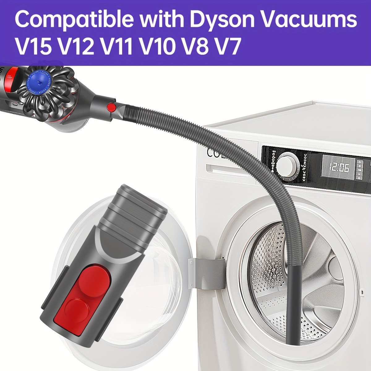 

Dryer Vent Cleaner Kit Vacuum Hose Attachment For Dyson V15 V12 V11 V10 V8 V7 Vacuum Cleaners, Lint Remover, Dryer Lint Vacuum Attachment, Grey