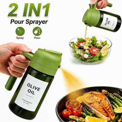 kitchen glass olive oil dispenser 2 in 1 oil bottle and cooking sprayer automatic
