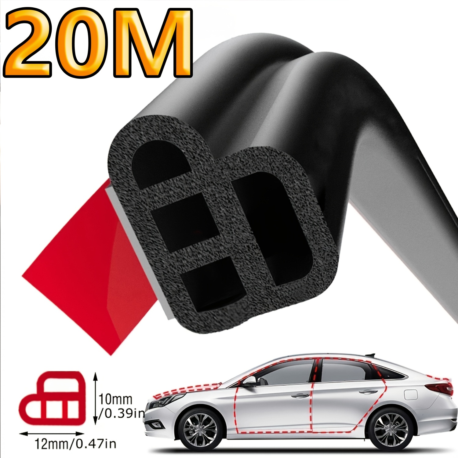 TEMU Car Door Seal Strip, 4-hole 20m + 4 Bags Of Adhesive Aid, Upgraded And Thickened, Designed For Tight Sealing, Universal Car Door Seal Strip,