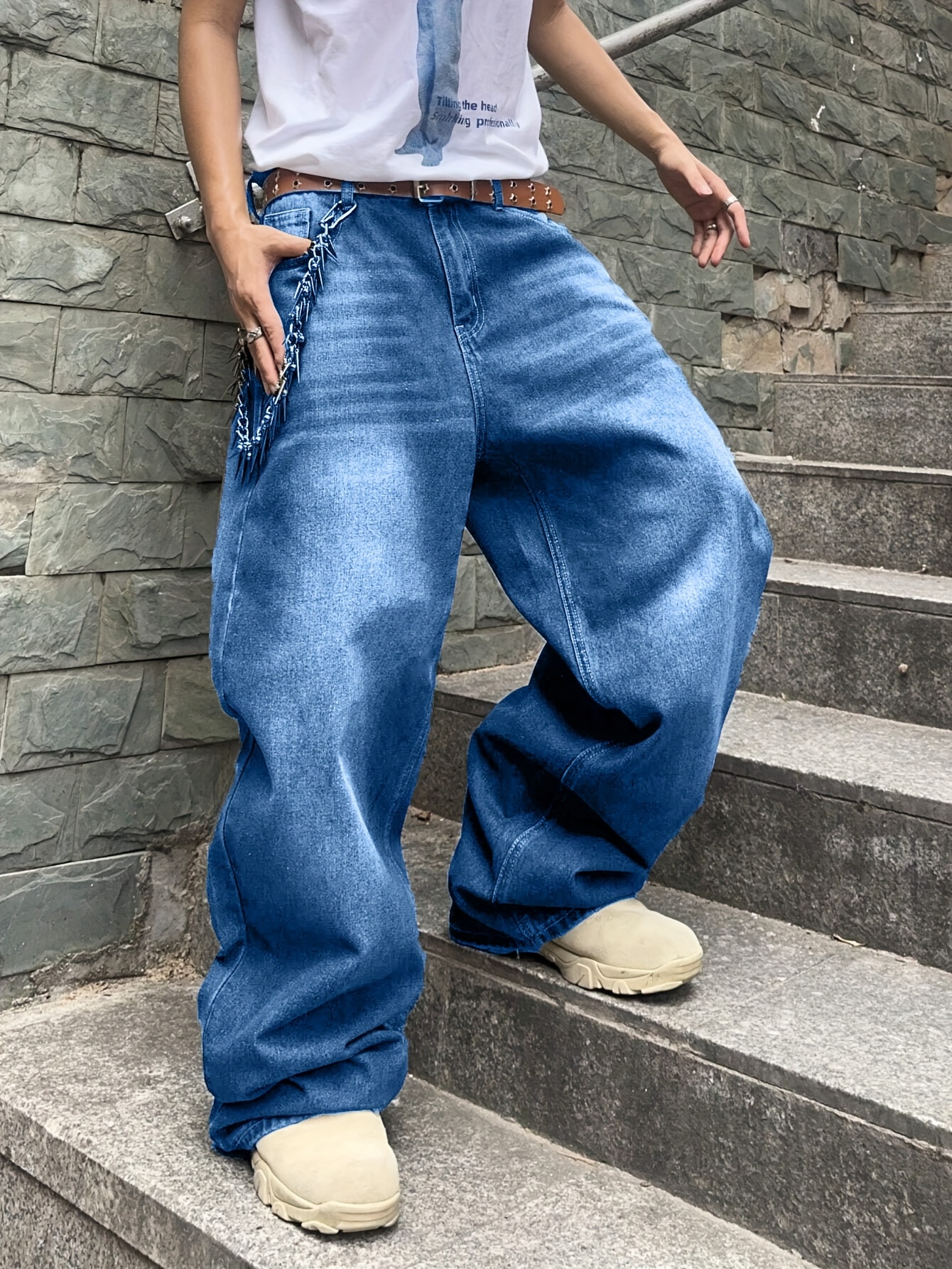 Hip Hop Jeans Urbano Hombre 1pz Pantalones Vaqueros Estilo Hip-Hop