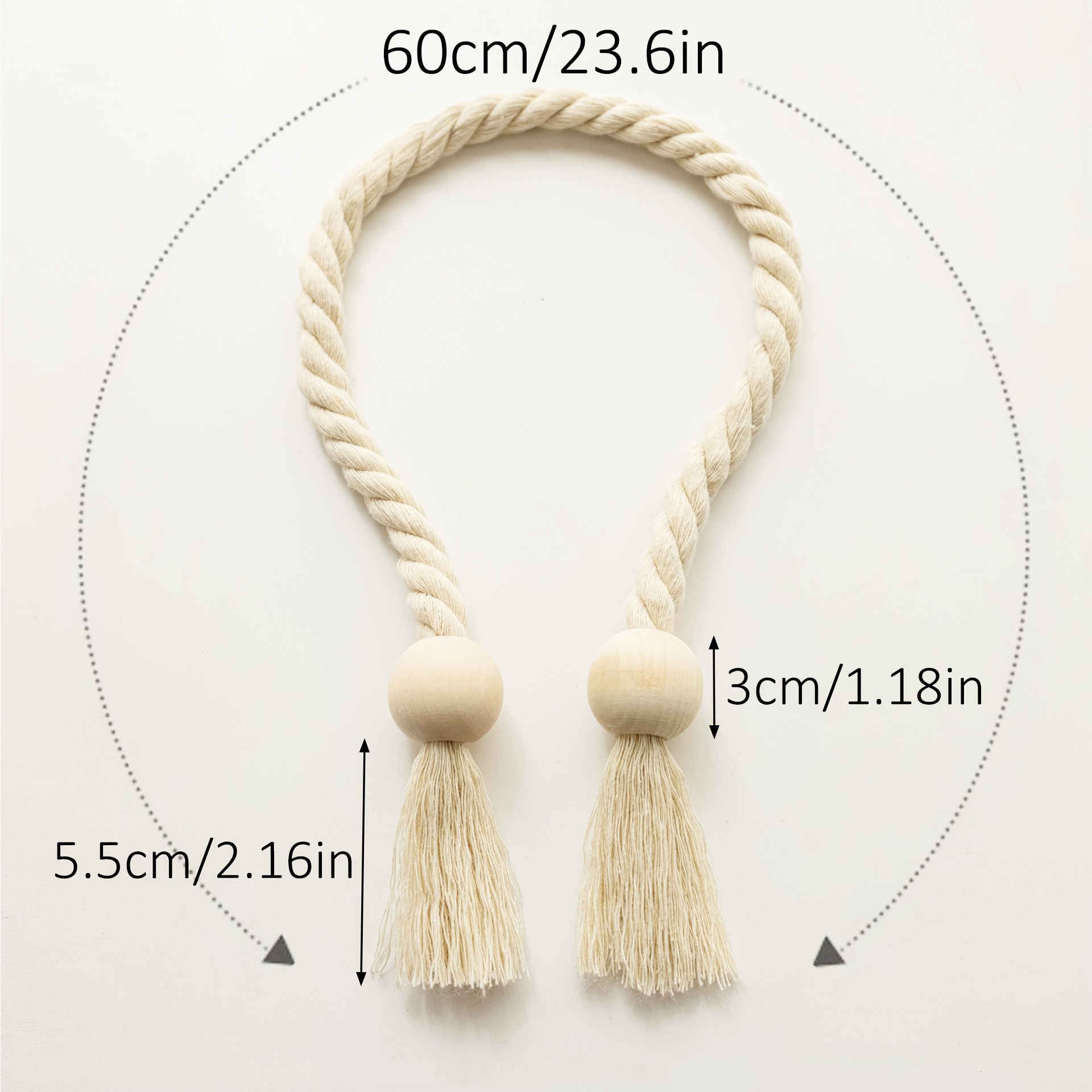 2pcs of Bohemian Style Magnetic Curtain Laces with Wooden Beads-including Hand-woven Ropes, Geometric and Round Beads, Suitable for Elegant Living Room and Bedroom Decoration, and the Magnetic Curtain Frame Is Decorated with Natural Materials.