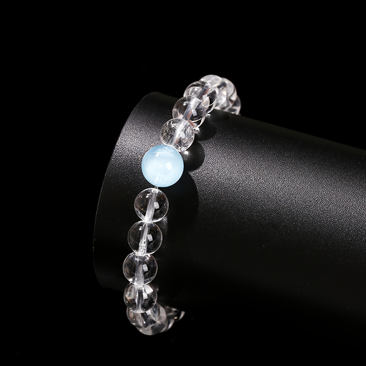 Women's 8mm Clear & 10mm Sky Blue Stone Beaded Bracelet