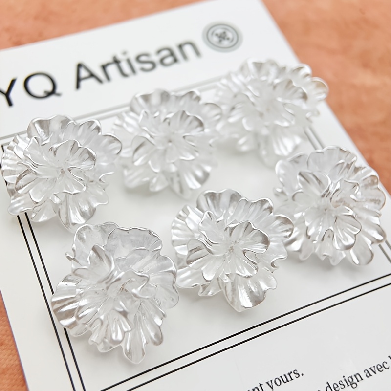 E-shop 6 Stück Französische 3D Plissee Blumen Knöpfe, 25mm, Handgefertigte Material Zusätze, Modischer und Eleganter Stil, Gestrickte Nähzubehör,