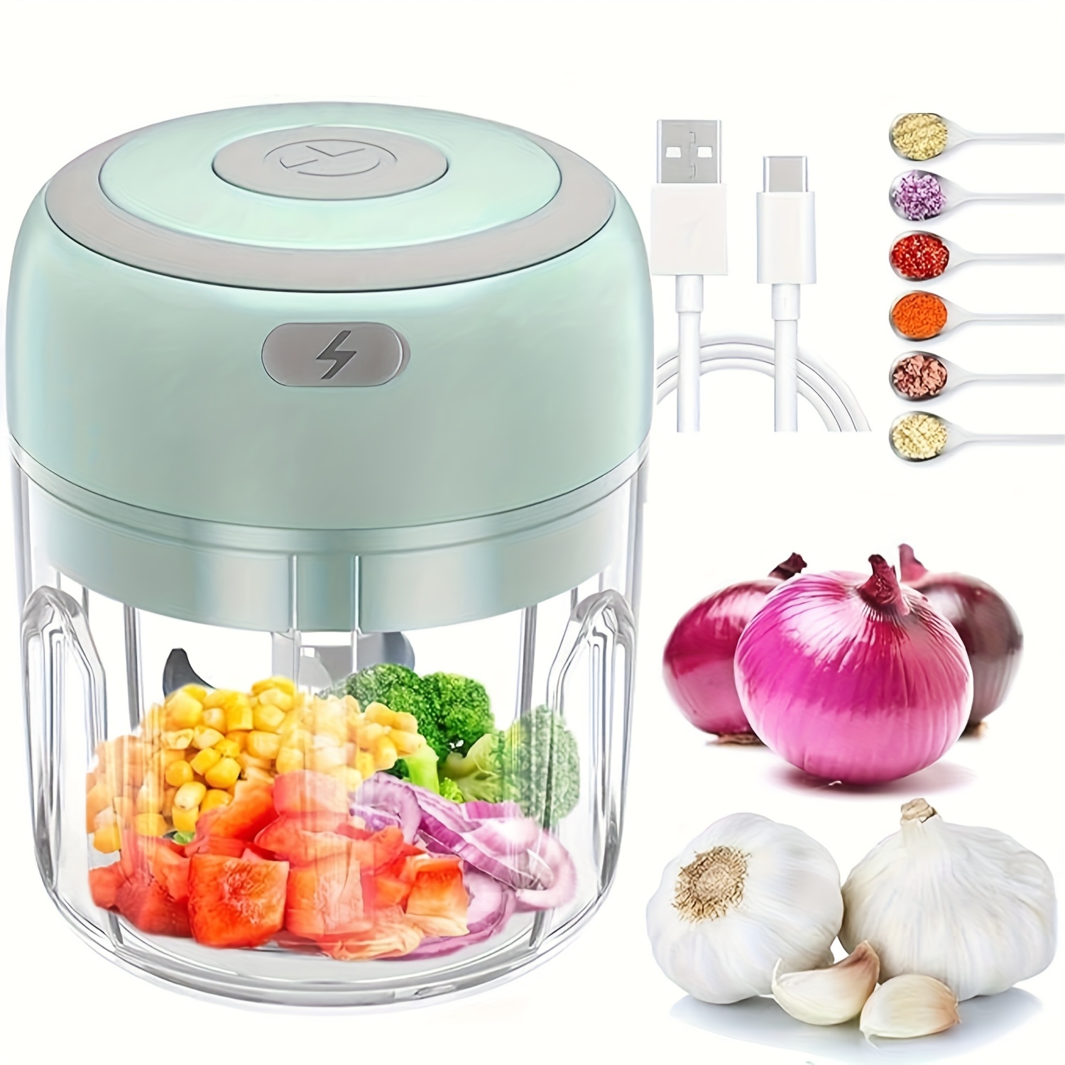 electric garlic chopper with usb-powered operation, compact food processor for garlic, ginger, meat, vegetables, fruits -   chopping, easy- , portable kitchen appliance for home & professional kitchens - ideal for meal prep, cooking, restaurants, garlic mincer, restaurant equipment, spacesaving gadget,   chopping, restaurant staff Product details 5