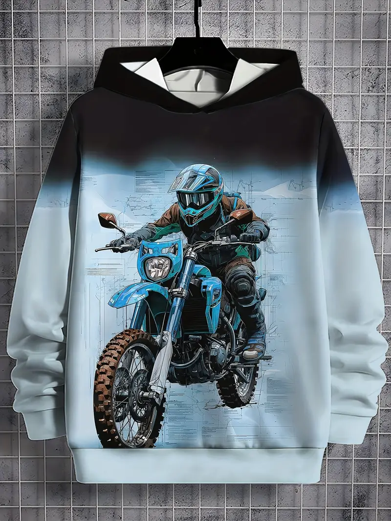 casual fashion style gradient style motorcycle boy print pattern outdoor leisure comfortable hoodie top details 6