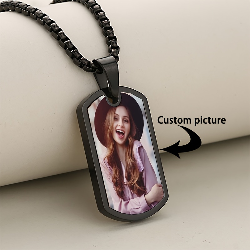 TEMU Personalized Engraved Photo Men's Necklace, Color Photo Keepsake, Birthday Gift For Father And Mother, Holiday Gift, Commemorative Gift For
