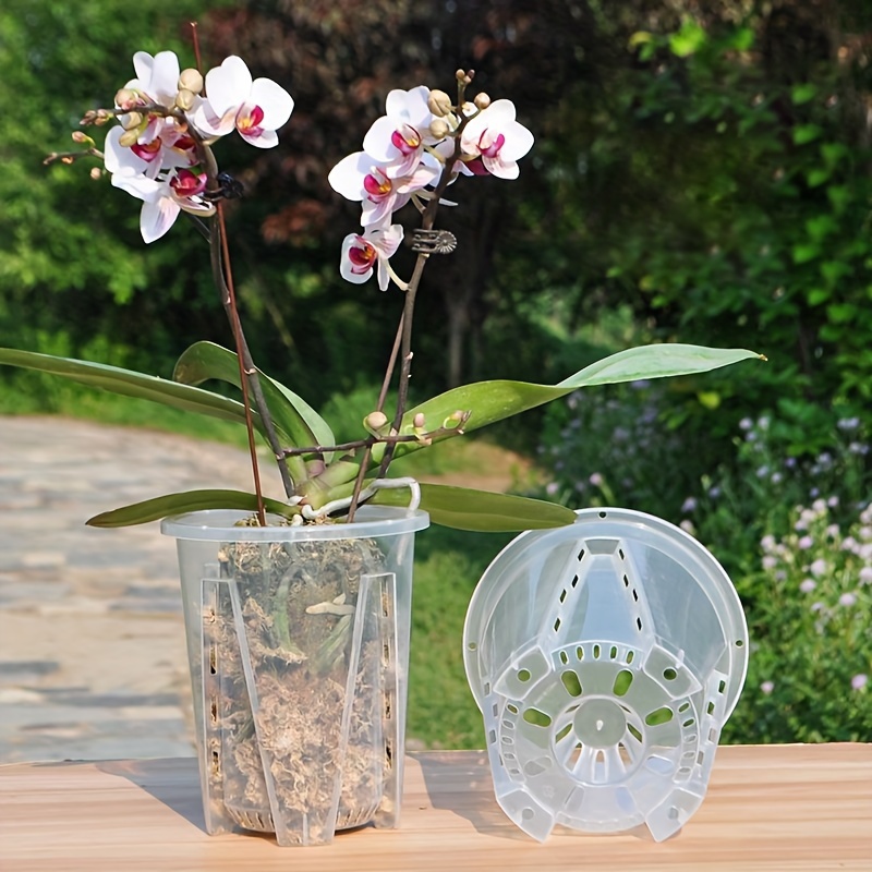 

6.22 Inch Orchid Planter Set, 4/6 Pack, Transparent Plastic Planters With Drainage Holes, Indoor/outdoor Use, Round Shape, , For Garden And Lawn Care