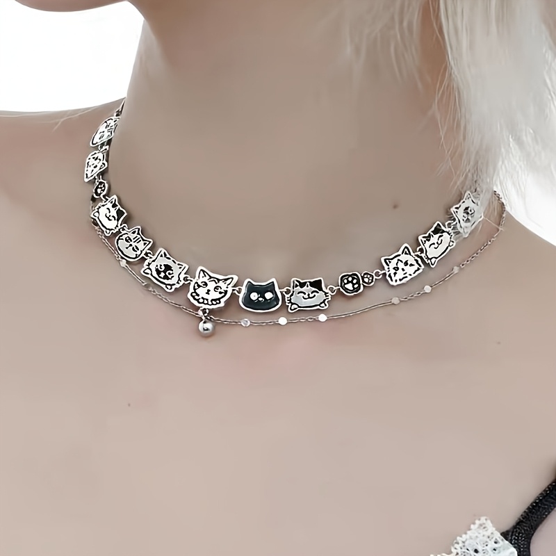 E-shop Ein niedliches zweilagiges Accessoire im Kätzchen-Doodle-Stil, eine modische vielseitige Schlüsselbeinketten-Halskette im süß- Stil Z78