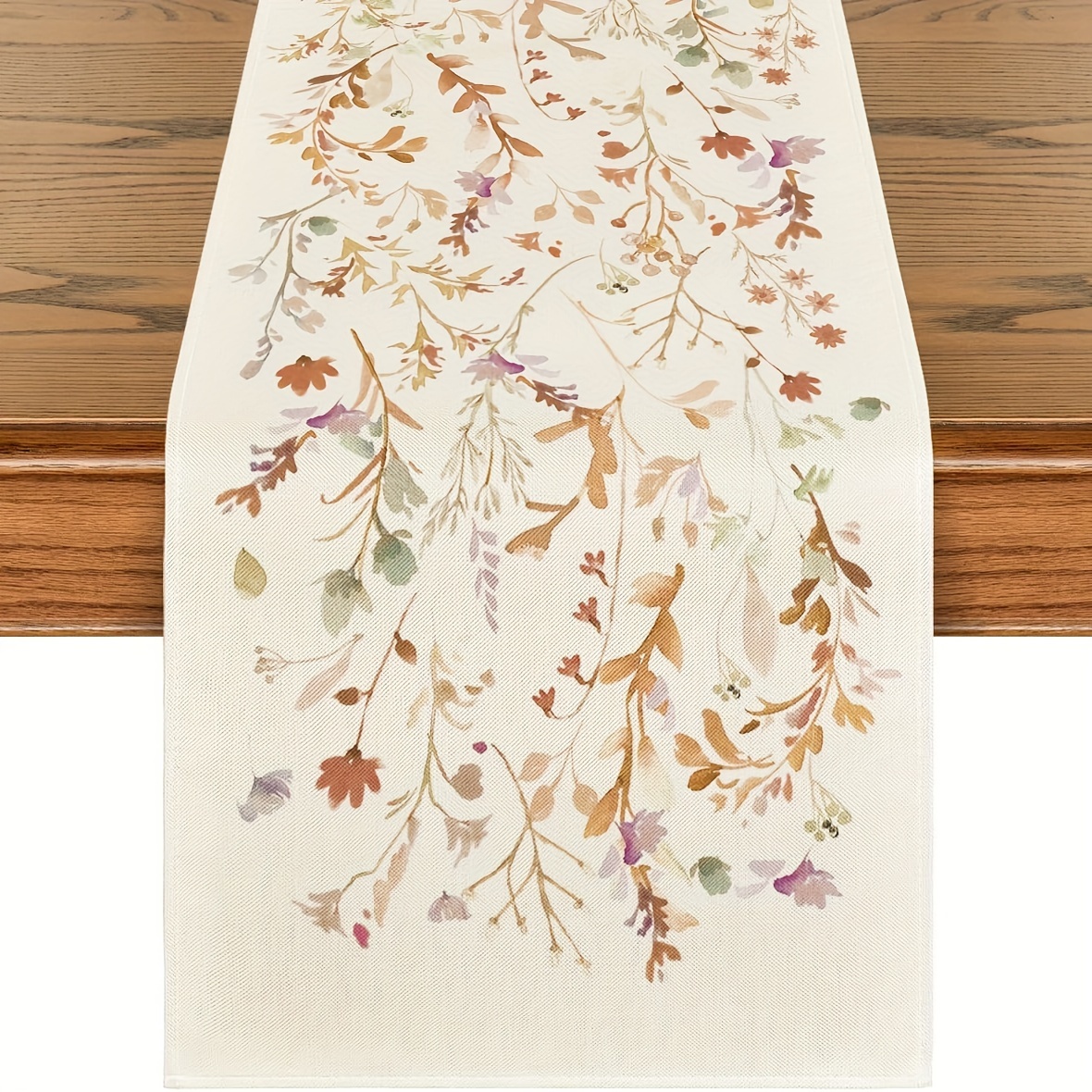 

1pc Linen Fall Table Runner - Rectangle Thanksgiving Floral Leaves & , Woven Kitchen Dining Decor 13"x36"/48"/72"/90"/108