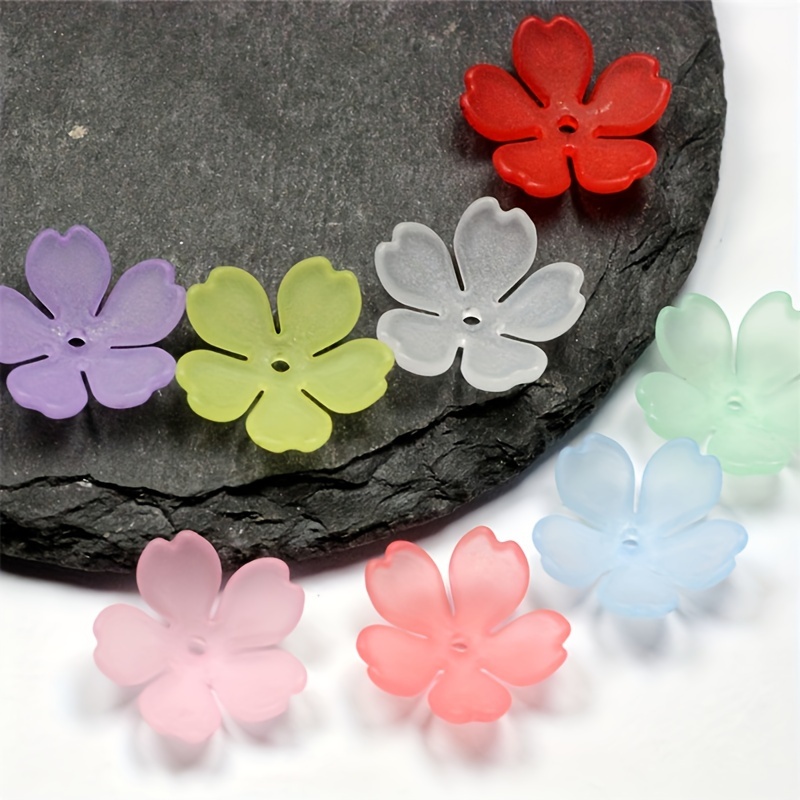 

100pcs 14mm Warm Color Series Frosted 5 Petals Beads Cap Flower Spacer Beads For Jewelry Making Diy Handmade Bracelet Necklace Beaded Decors Craft Supplies