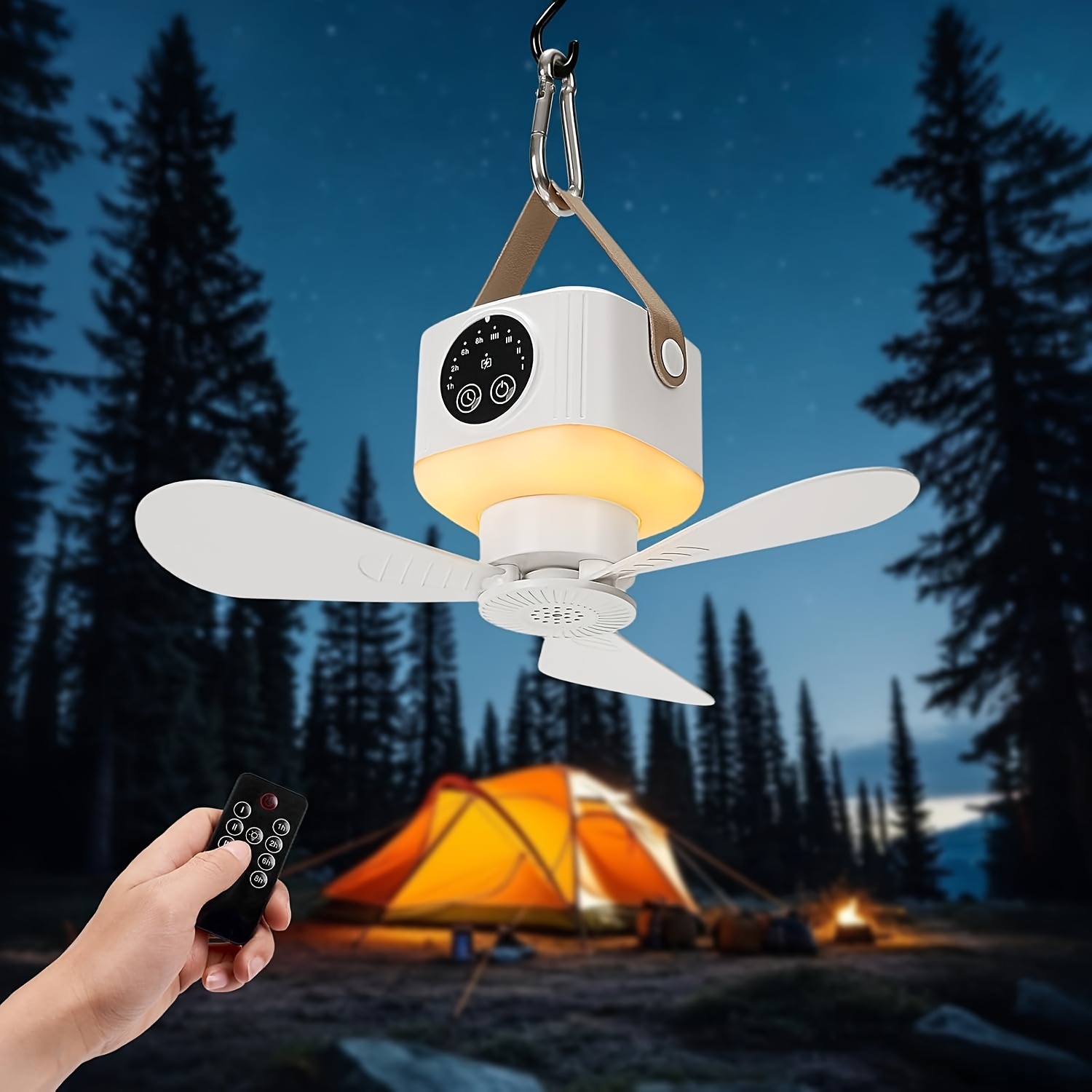 Camping Portable Light, 23.5cm Usb Rechargeable Fan, 4-, 3-brightness Led Night Light, Hanging Fan For Outdoor And Indoor Use