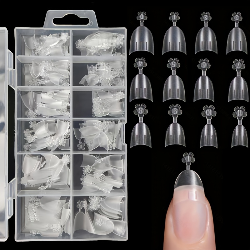 TEMU Medium Square Fake Nail Stickers, 240pcs Soft Gel X Matte Transparent Half-cover Acrylic False Nails In 12 Sizes For Nail Extension