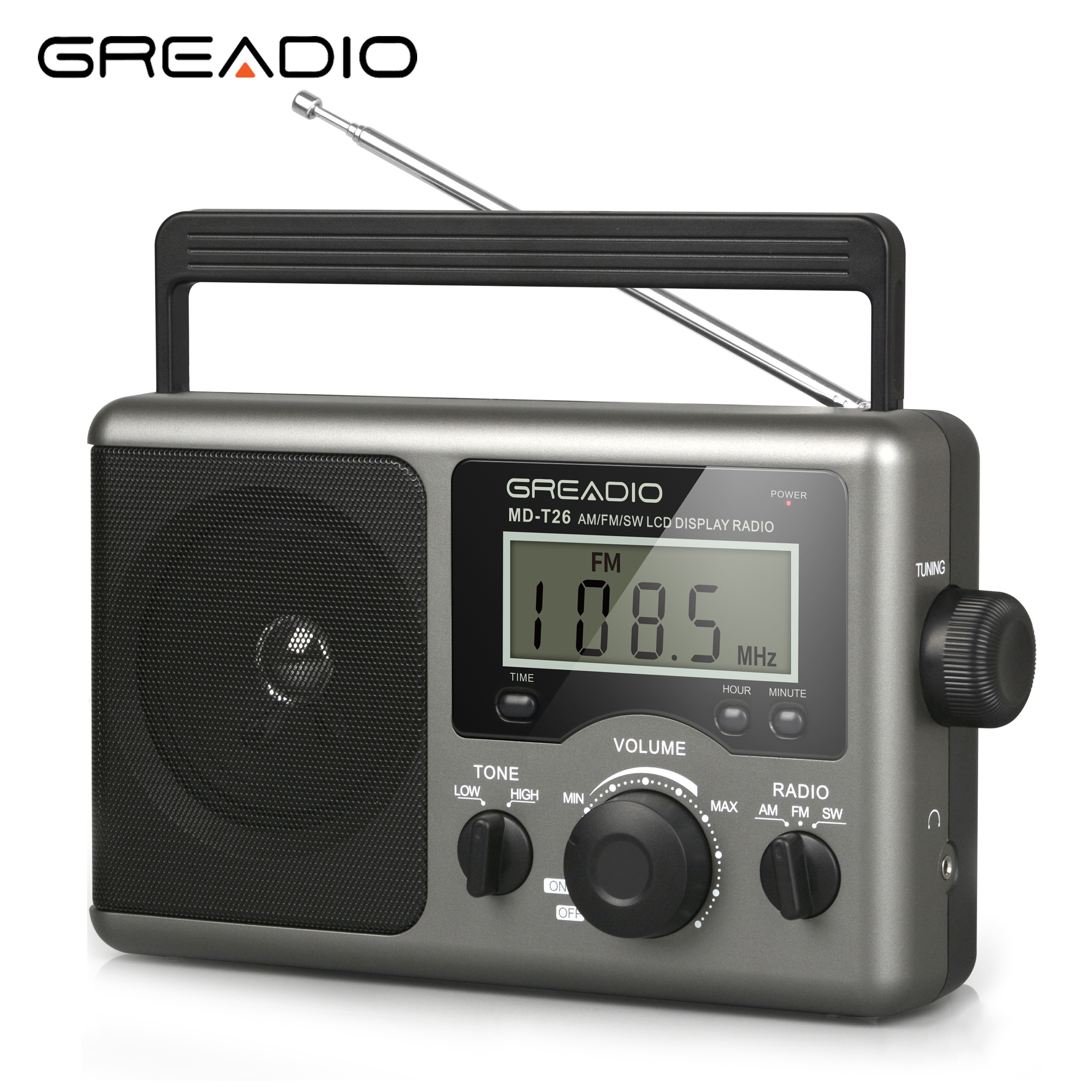 

Greadio Portable Am/fm/sw , Lcd Display, Time Adjustment, 4d Ac , , Headphone