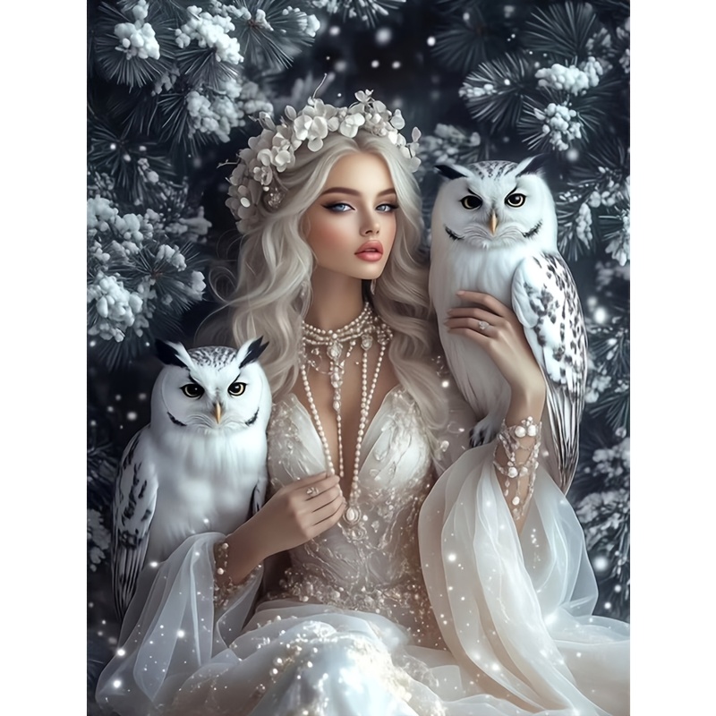 TEMU 1pc Latest This Year's Little Girl And Owl Pattern Diamond Painting Kit, Diy 5d Acrylic , Mosaic Painting. Diamond Painting Craft Kit, Holiday