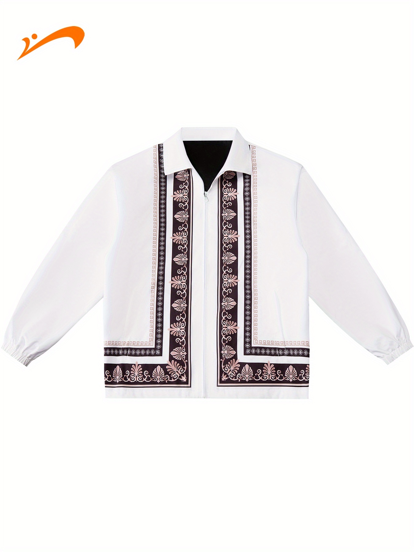 mens white casual jacket with intricate   embroidery long sleeve zip up regular   season wear polyester lining stylish lapel collar casual outerwear embroidered jacket zippered jacket white 0