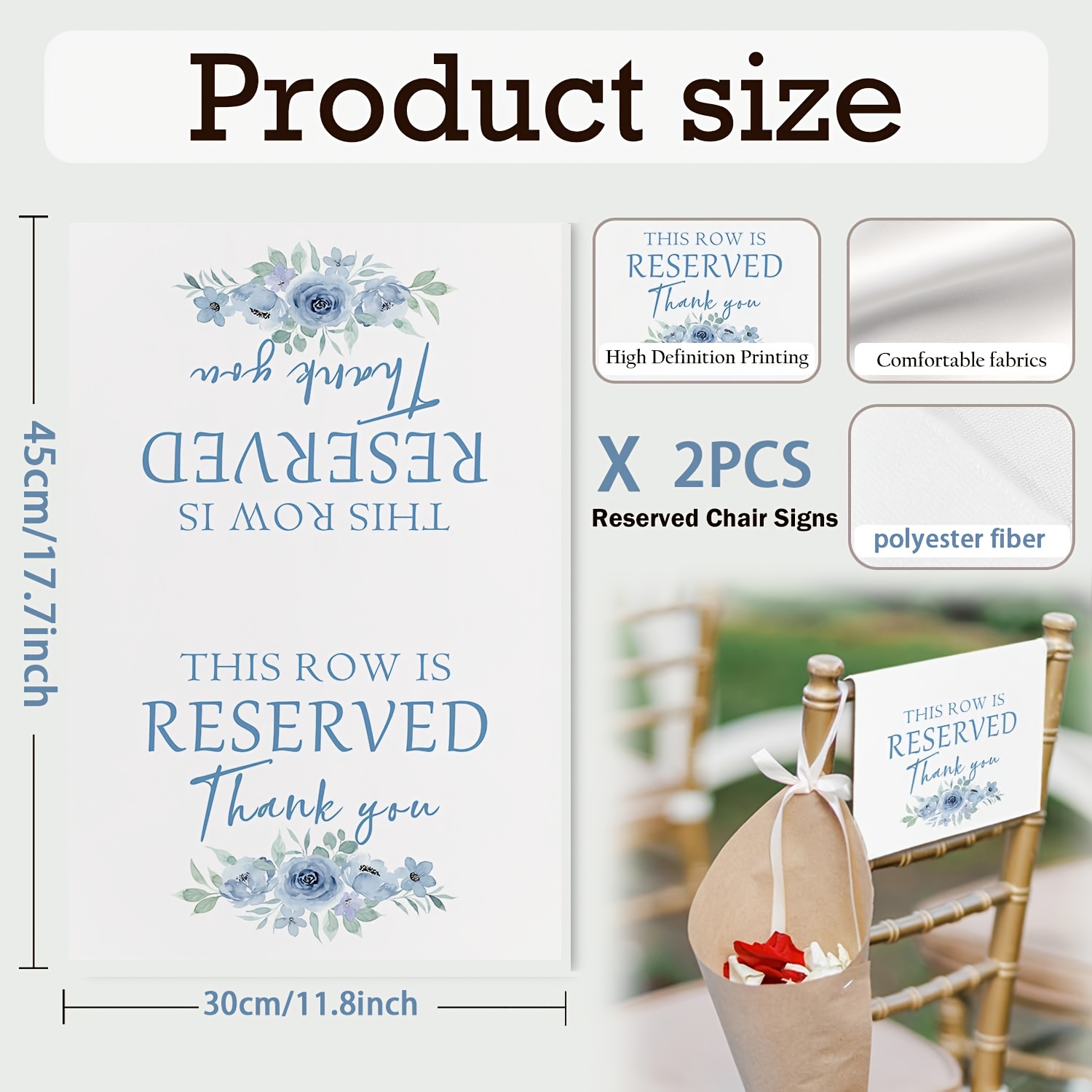 TEMU Reserved Seating Signs, 2-pack, 17.72 X Flower Polyester Chair Banners With This Row Is Reserved Message, Reusable Washable Wedding Ceremony