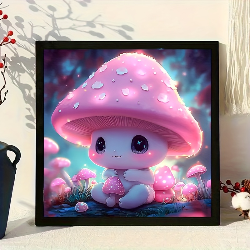 1pc Colorful Mushroom Pattern Diamond Painting Kit, 5d Round Partial Diamond Painting Mosaic Making Craft, Suitable For Home Wall Decoration Art, Festival Gift, Frameless