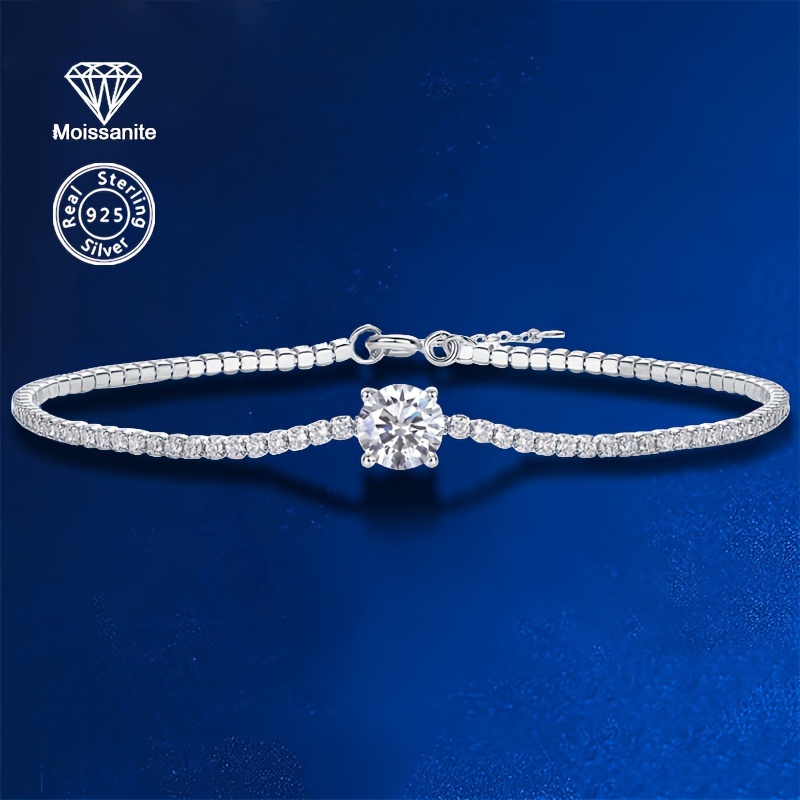 

Elegant 1 Carat Moissanite Bracelet In Real 925 Sterling Silvery For Women - Banquets, Birthdays, And Easter Gifts