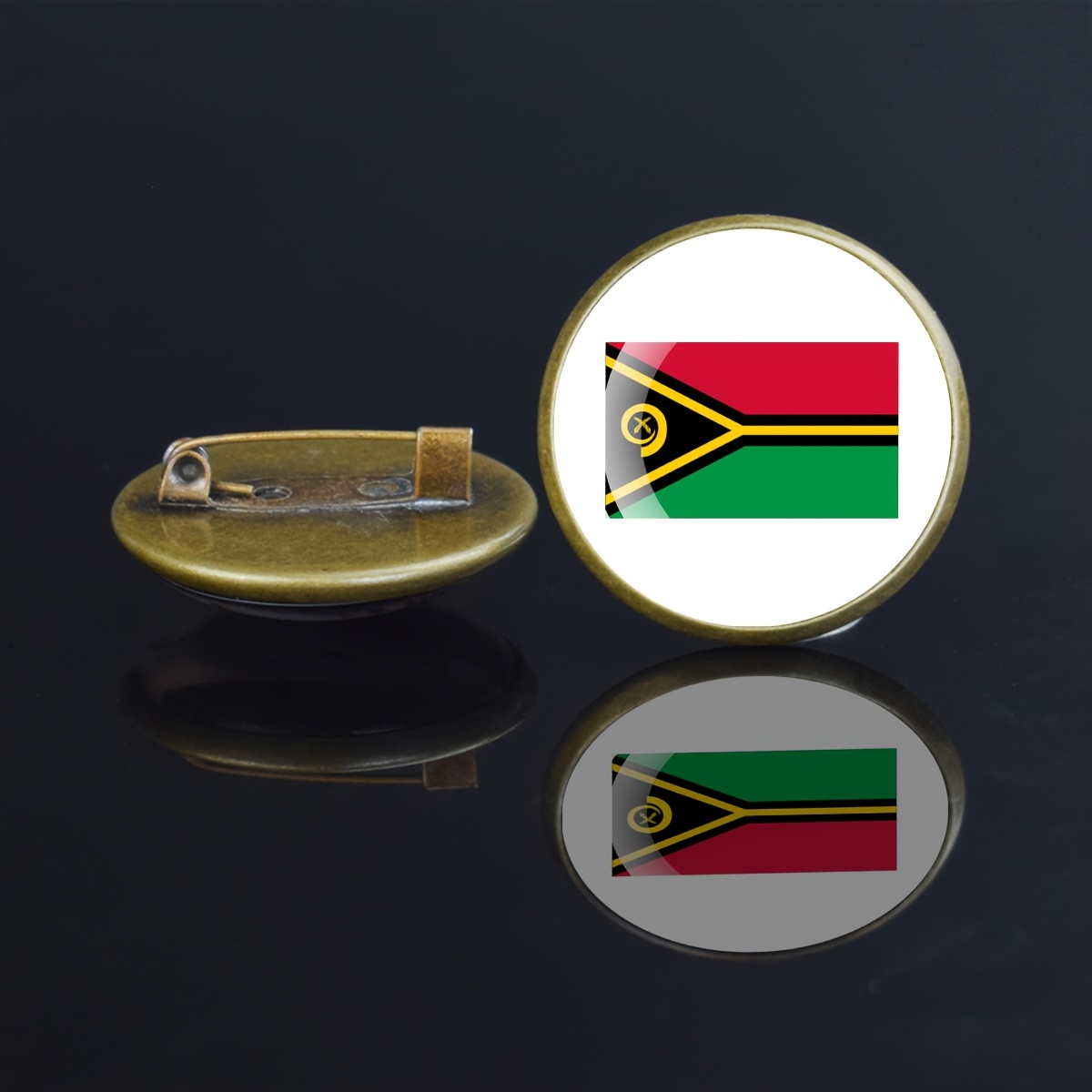 TEMU 1pc Vanuatu Flag Round Brooch Pin Glass Embedded Badge For Men And Women Gift Wearable Accessory Fashion Statement Jewelry