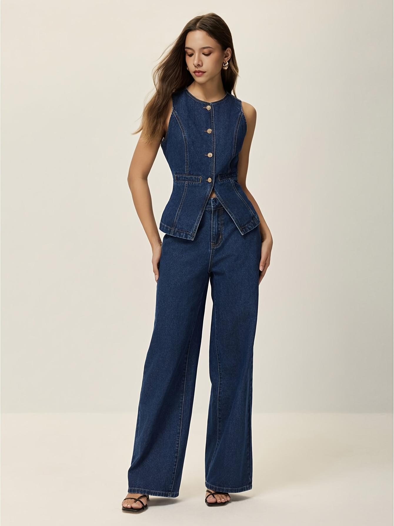 womens denim elegant set style fashion top Temu Germany