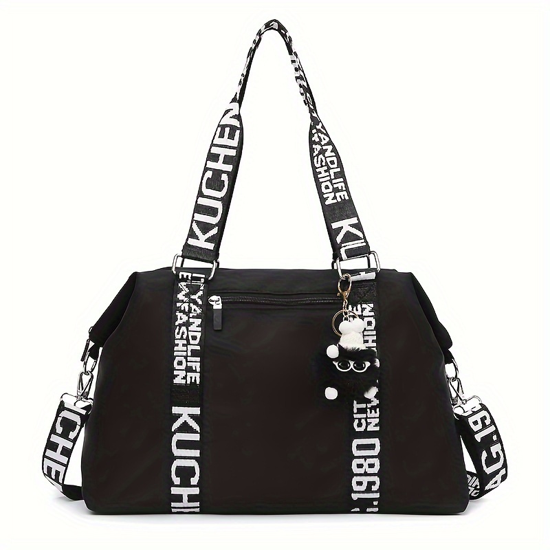 E-shop Stylische schwarze Oxford-Stoff-Tragetasche für Damen – Vielseitige Schultertasche, großes Fassungsvermögen, verstellbarer Trageriemen,