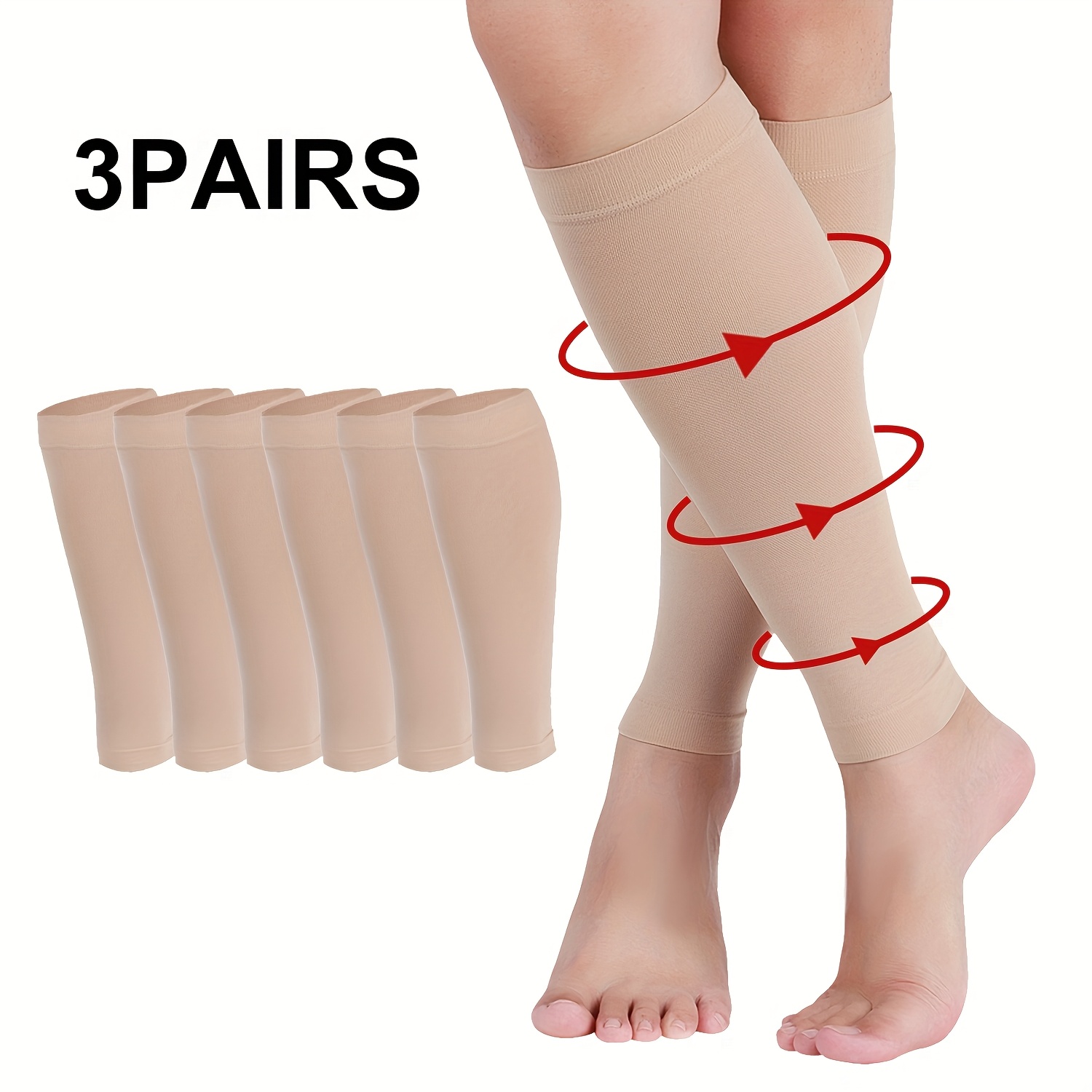 3 Pairs 25-30mmhg Compression Leg Sleeves, Unisex For , S-2xl Size, Ideal For People Who Sit Or Stand For Long Hours