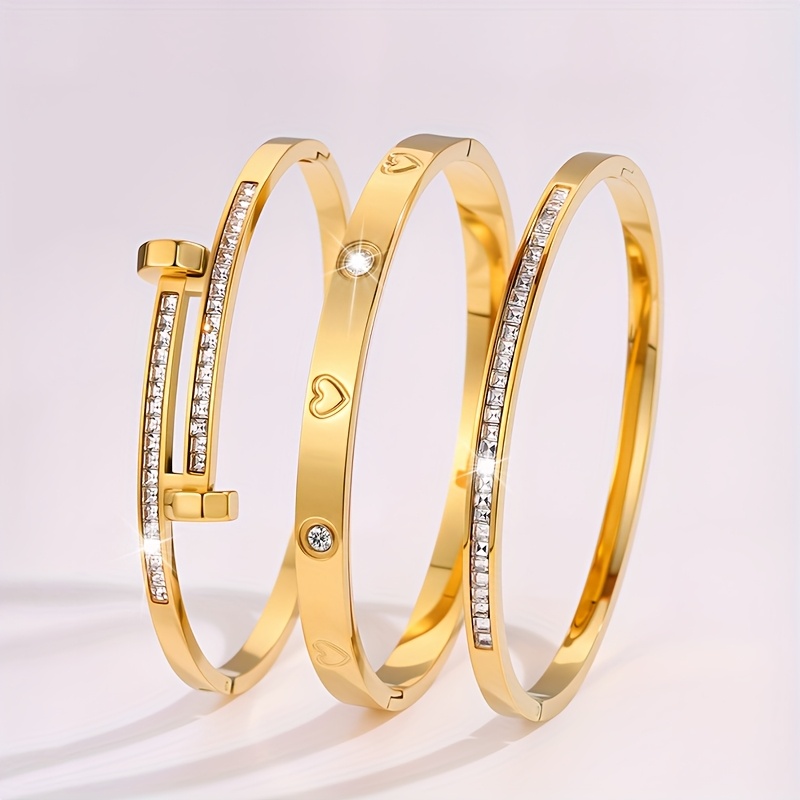 3pcs Waterproof Stainless Steel Bangle Bracelet Set, Unisex