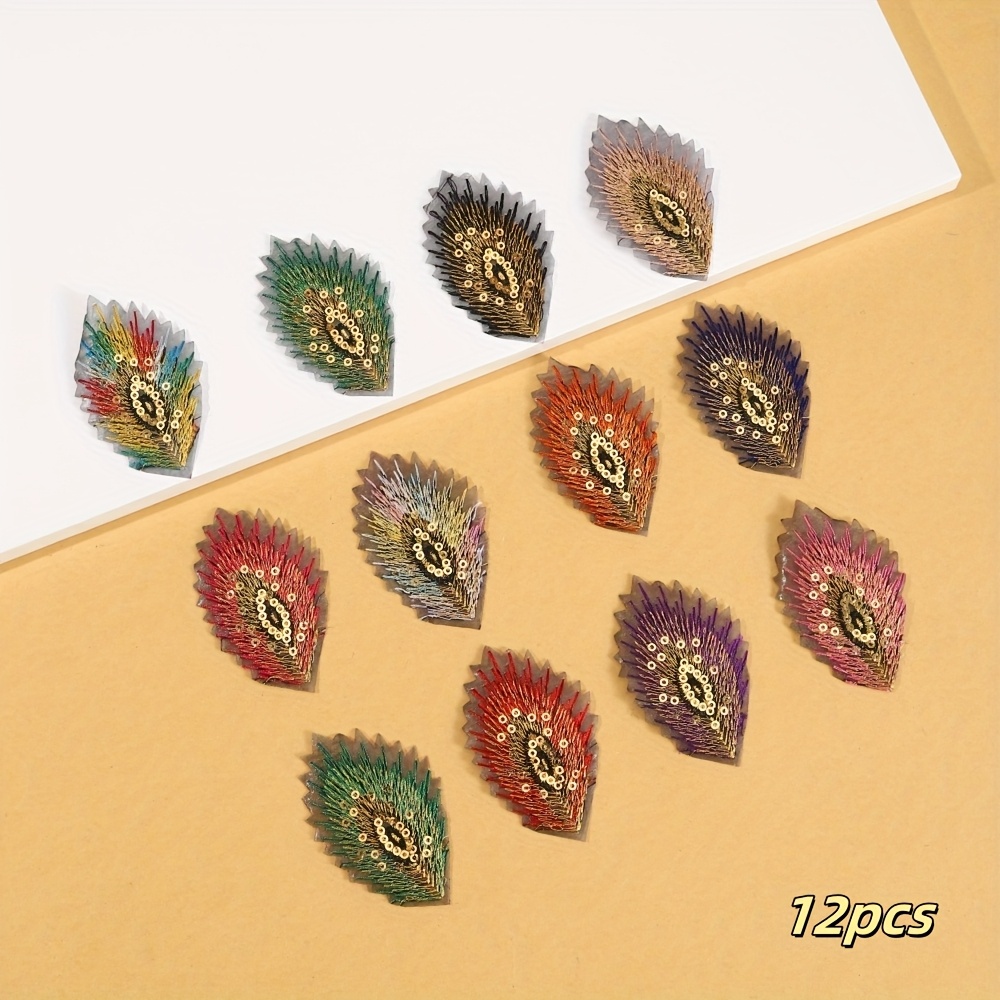 TEMU 12pcs Vintage Patches-pretty Embroidered Patches-animal Knitted Feather Shape Clothing Patch-suitable For Long Dress Clothing Accessories