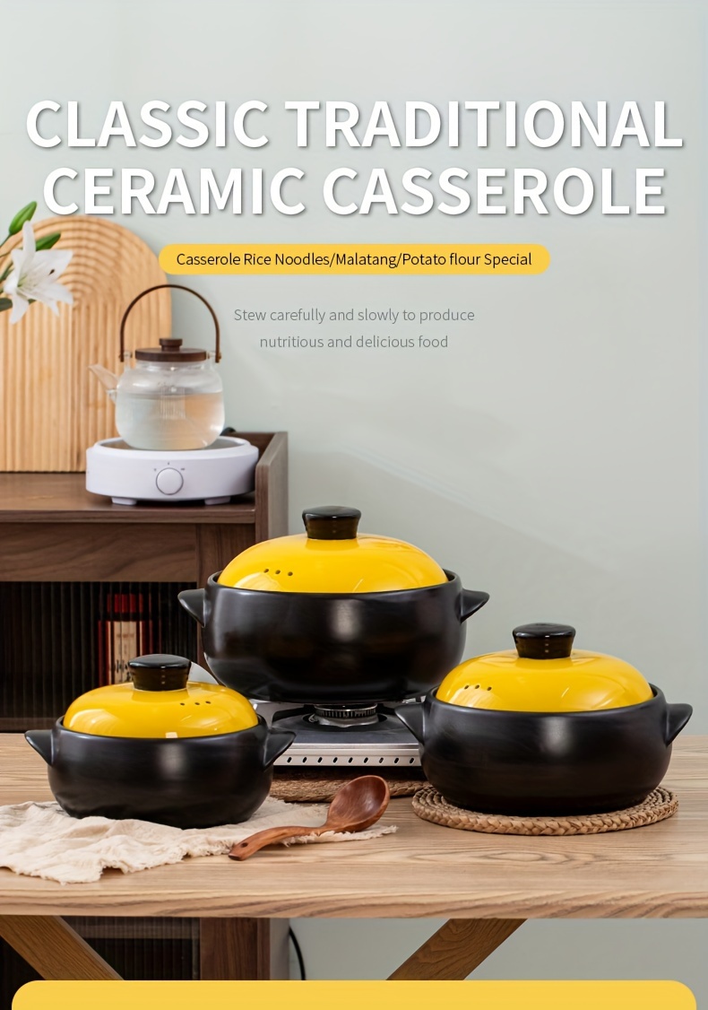 xin   traditional ceramic casserole pot 1pc high temperature resistant with lid non   to clean suitable for gas stove and electric clay cooker ideal for home and restaurant use   cookware for soups and   details 0