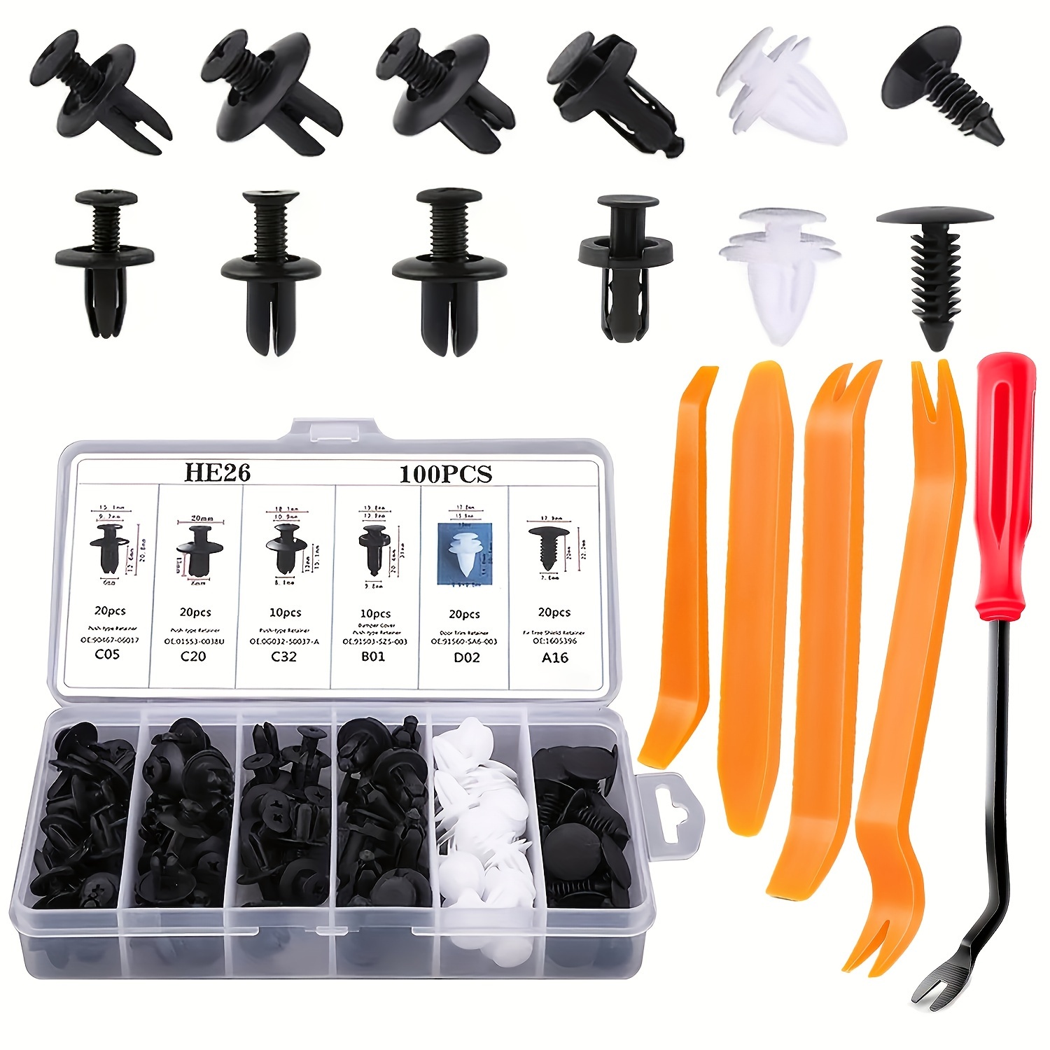 

105pcs Boxed Snaps With Tool, Universal Snaps Set For Car, Nylon Bumper Snaps, Fixing Clips Kit With Removal Fastener Tool, Door Panel Clips